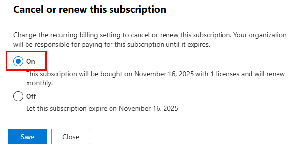 Turn on recurring billing