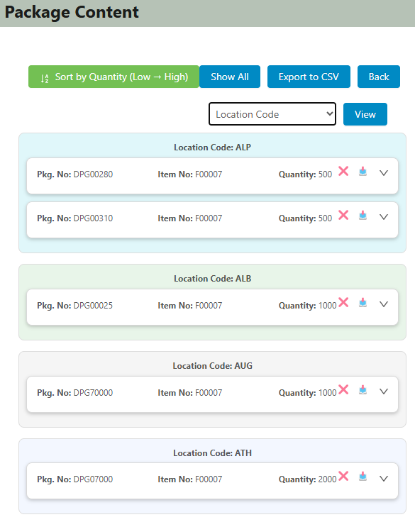 View package contents
