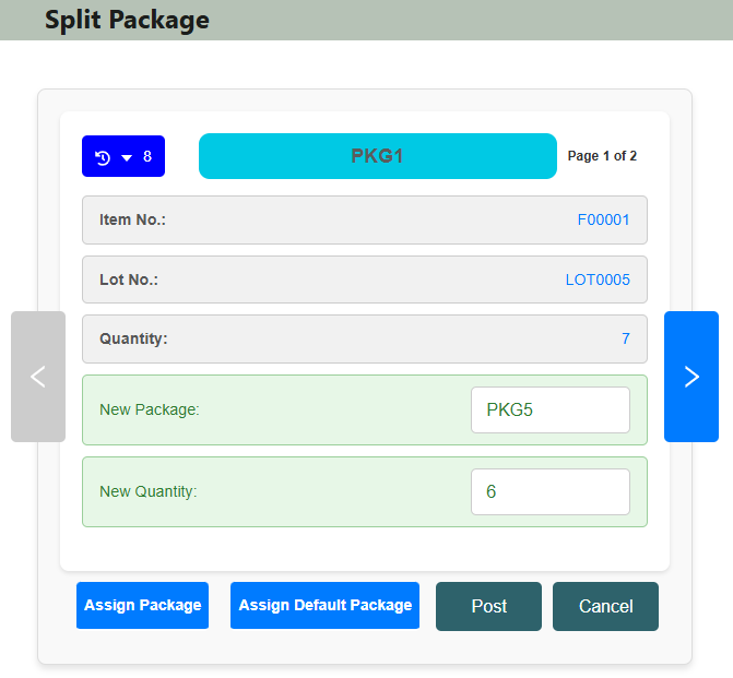 Split Packages Screen